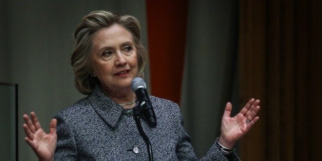 NEW YORK, UNITED STATES - MARCH 10: Former United States Secretary of State Hillary Clinton speaks during meeting of Annual Women's Empowerment Principles, entitled Unlimited Potential: Business Partners for Gender Equality at UN Headquarters in New York, United States, on March 10, 2015. (Photo by Cem Ozdel/Anadolu Agency/Getty Images)