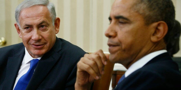 President Barack Obama meets with Israeli Prime Minister Benjamin Netanyahu in the Oval Office at the White House in Washington, Monday, Sept. 30, 2013. The White House said the two leaders would discuss negotiations with the Palestinians, developments in Syria and Iran. (AP Photo/Charles Dharapak)