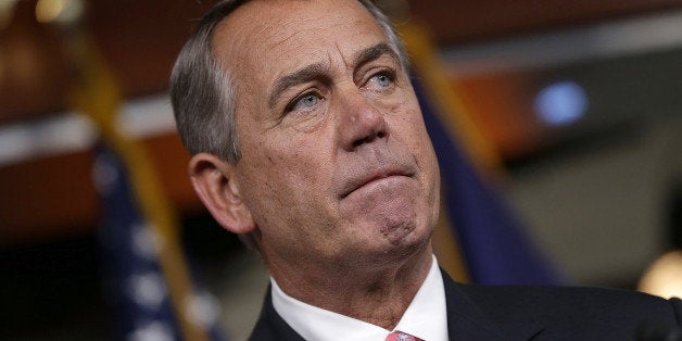 WASHINGTON, DC - MARCH 19: Speaker of the House John Boehner (R-OH) answers questions during his weekly press conference at the U.S. Capitol on March 19, 2015 in Washington, DC. Boehner answered questions on the Republican budget, Hillary Clinton's emails, and other topics during the press conference. (Photo by Win McNamee/Getty Images)