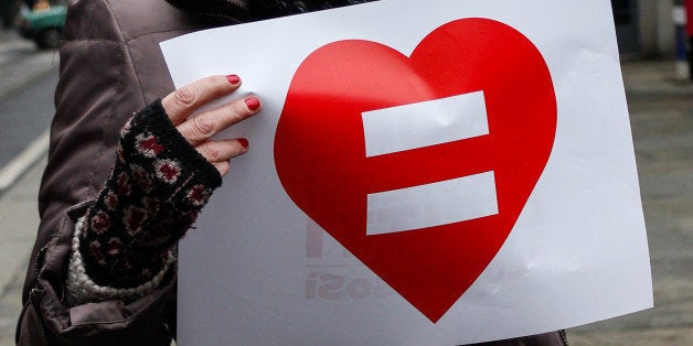 TURIN, ITALY - 2015/02/14: The LGBTQI (lesbian, gay, bisexual, transgender, queer and intersex) community take the downtown of Turin for an 'ExpoYourLove', a campaign for equal rights of all, irrespective of identity and sexual orientation during St. Valentine's Day. (Photo by Elena Aquila/Pacific Press/LightRocket via Getty Images)