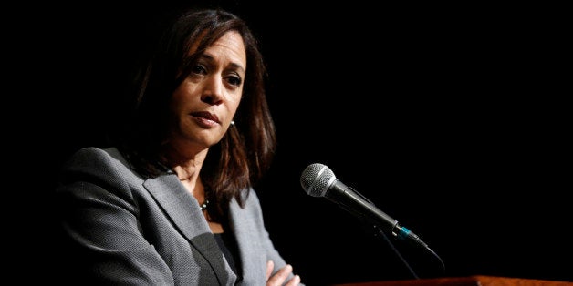 Kamala Harris, Californiaâs attorney general keynotes the UCLA Law Review Symposium: "Examining the Roots of Human Trafficking and Exploitation," at the UCLA campus in Los Angeles Friday, Jan. 30, 2015. Harris has announced her candidacy for U.S. Sen Barbara Boxer,âs open seat. (AP Photo/Damian Dovarganes)