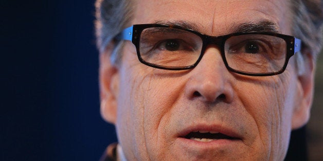 DES MOINES, IA - MARCH 07: Former Texas Governor Rick Perry fields questions from Bruce Rastetter at the Iowa Ag Summit on M