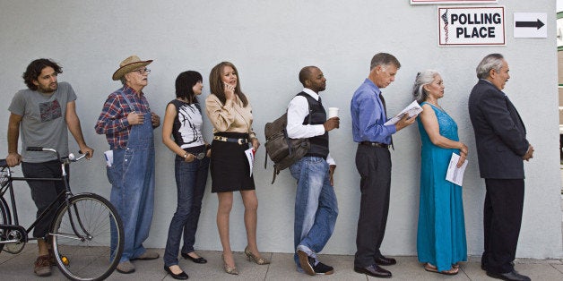 Voters waiting in line at polling place