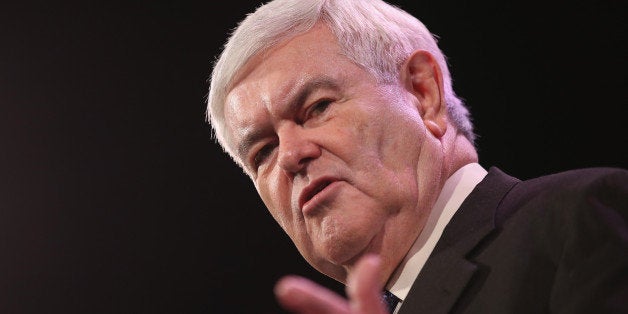 DES MOINES, IA - JANUARY 24: Former Speaker of the U.S. House of Representatives Newt Gingrich speaks to guests at the Iowa Freedom Summit on January 24, 2015 in Des Moines, Iowa. The summit is hosting a group of potential 2016 Republican presidential candidates to discuss core conservative principles ahead of the January 2016 Iowa Caucuses. (Photo by Scott Olson/Getty Images)