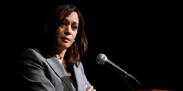 Kamala Harris, Californiaâs attorney general keynotes the UCLA Law Review Symposium: "Examining the Roots of Human Trafficking and Exploitation," at the UCLA campus in Los Angeles Friday, Jan. 30, 2015. Harris has announced her candidacy for U.S. Sen Barbara Boxer,âs open seat. (AP Photo/Damian Dovarganes)