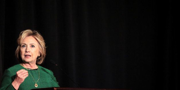 NEW YORK - MARCH 16: Former Secretary of State Hillary Clinton speaks on stage during a ceremony to induct her into the Irish America Hall of Fame on March 16, 2015 in New York City. The Irish America Hall of Fame was founded in 2010 and recognizes exceptional figures in the Irish American community. (Photo by Yana Paskova/Getty Images)
