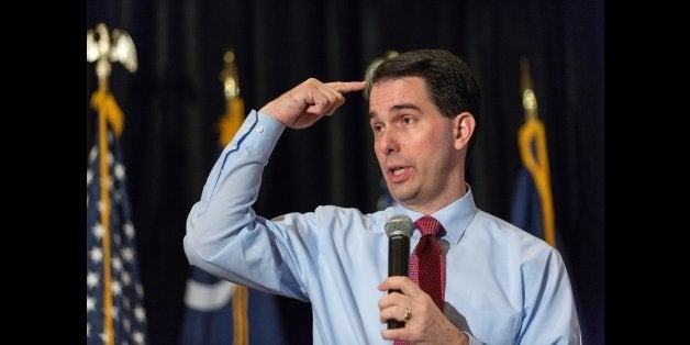 CHARLESTON, SC - MARCH 20: Wisconsin Governor and potential Republican presidential candidate Scott Walker speaks to supporters during GOP lunch event on March 20, 2015 in Charleston, South Carolina. Walker made his first trip to South Carolina on Thursday and is planning to meet with Republican governor, Nikki Haley. South Carolina hosts the first primary in the south. (Photo by Richard Ellis/Getty Images)