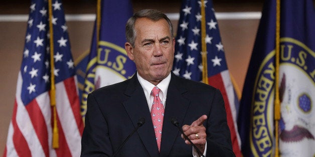 WASHINGTON, DC - MARCH 19: Speaker of the House John Boehner (R-OH) answers questions during his weekly press conference at the U.S. Capitol on March 19, 2015 in Washington, DC. Boehner answered questions on the Republican budget, Hillary Clinton's emails, and other topics during the press conference. (Photo by Win McNamee/Getty Images)