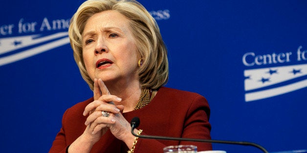 Hillary Clinton, former U.S. secretary of state, speaks at the Center for American Progress in Washington, D.C., U.S., on Mon