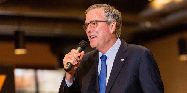 MYRTLE BEACH, SC - MARCH 18: Former Florida Gov. and potential Republican presidential candidate Jeb Bush speaks to supporters during an early morning GOP breakfast event on March 18, 2015 in Myrtle Beach, South Carolina. Bush announced in December that he 'actively explore' a presidential run in 2016. He is currently on a two day tour through South Carolina and will attend several fundraising events. (Photo by Richard Ellis/Getty Images)