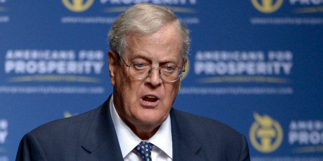 FILE - In this Aug. 30, 2013, file photo, Americans for Prosperity Foundation Chairman David Koch speaks in Orlando, Fla. The