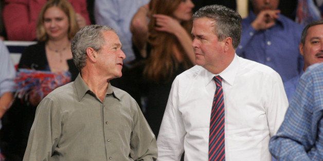 President Bush jokes with his brother Florida Gov. Jeb Bush on Monday, Nov. 6, 2006, in Pensacola, Fla., where Bush was drumming up support for local Republican candidates. (AP Photo/Mari Darr~Welch)
