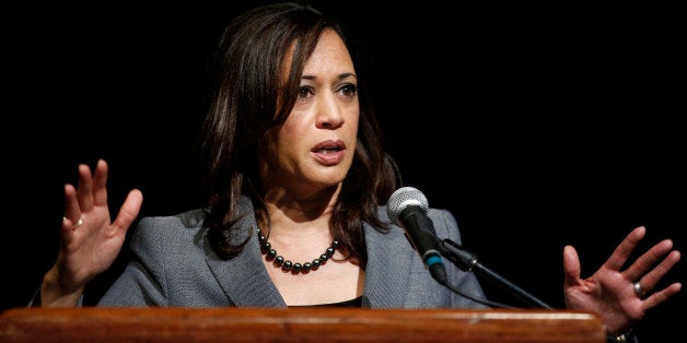 Kamala Harris, Californiaâs attorney general keynotes the UCLA Law Review Symposium: "Examining the Roots of Human Trafficking and Exploitation," at the UCLA campus in Los Angeles Friday, Jan. 30, 2015. Harris has announced her candidacy for U.S. Sen Barbara Boxer,âs open seat. (AP Photo/Damian Dovarganes)