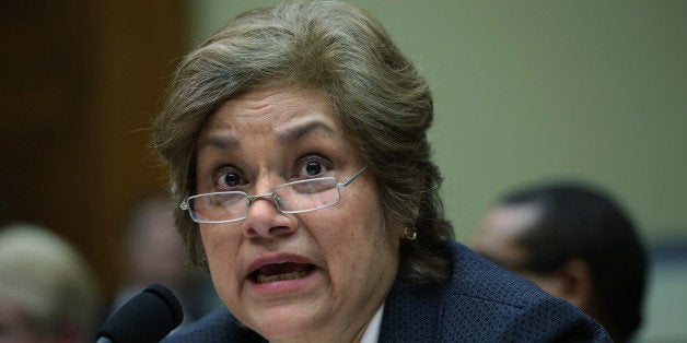 WASHINGTON, DC - MARCH 19: U.S. Immigration and Customs Enforcement Director Sarah Saldana testifies before the House Oversight and Government Reform Committee about the Department of Homeland Securities policies regarding apprehension, detention and release of illegal immigrants in the Rayburn House Office Building on Capitol Hill March 19, 2015 in Washington, DC. During her first appearance before the committee after being sworn in almost three months ago, Saldana faced aggressive questioning about her agencies policy of discretion in releasing people convicted of misdemeanors and felonies. (Photo by Chip Somodevilla/Getty Images)