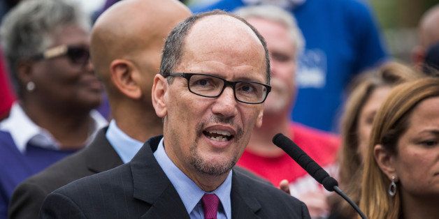 NEW YORK, NY - SEPTEMBER 30: Department of Labor Secretary Tom Perez speaks at a press conference before New York City Mayor Bill de Blasio signs an executive order raising the living wage law on September 30, 2014 in New York City. Under the new living wage law, which takes effect today, employees of companies that receive more than $1 million in subsidies from the city government will need to pay their employees between $11.50 - $13.13 an hour, depending on whether or not the employee receives benefits. The law is expected to effect thousands of people working in industries from retail to fast food. (Photo by Andrew Burton/Getty Images)