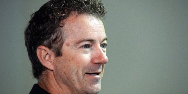 ROCHESTER, NH - MARCH 21: U.S. Senator Rand Paul (R-KY) speaks in a back room at Pink Cadillac Diner prior to meeting potential voters on March 21, 2015 in Rochester, New Hampshire. Paul, who has made many trips to New Hampshire which holds the first primary in the nation, has set a date in early April to decide on whether he will or will not run for president. (Photo by Darren McCollester/Getty Images)