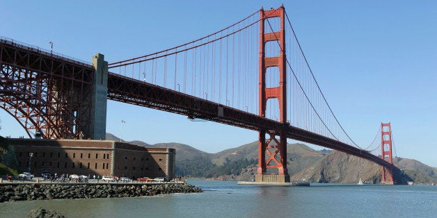 In this photo taken March 9, 2012 the Golden Gate Bridge is shown at Fort Point in San Francisco. It served as a picturesque backdrop for Jimmy Stewart and Kim Novakâs tensely romantic first meeting in âVertigoâ in 1958, made the cover of Rolling Stone in the â70s and was nearly decimated by a falling Romulan drill-of-death in 2009âs âStar Trek.â One way or another, the Golden Gate Bridge has packed a lot of history into its 75-year span. (AP Photo/Eric Risberg)