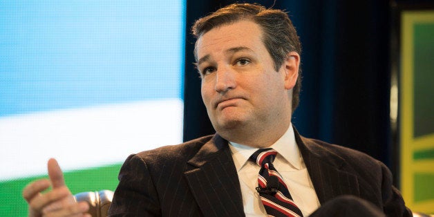 Senator Ted Cruz, a Republican from Texas, gestures during the Iowa Ag Summit at the Iowa State Fairgrounds in Des Moines, Iowa, U.S., on Saturday, March 7, 2015. The event aims to highlight the role that agriculture plays in Iowa and the rest of the world. Photographer: Daniel Acker/Bloomberg via Getty Images