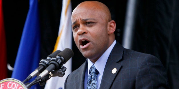 Denver Mayor Michael Hancock speaks at a remembrance in Colorado of the Sept. 11 terrorist attacks at Civic Center Park in Denver on Sept. 11, 2012. (AP Photo/Ed Andrieski)