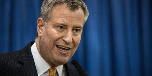 NEW YORK, NY - MARCH 31: New York City Mayor Bill de Blasio attends a press conference announcing federal funding for Super Storm Sandy recovery efforts on March 31, 2015 in New York City. The FEMA grant is the largest single grant in U.S. history for disaster relief. (Photo by Andrew Burton/Getty Images)