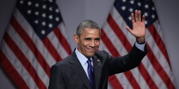 NATIONAL HARBOR, MD - MARCH 23: U.S. President Barack Obama waves after he spoke during the SelectUSA Investment Summit March 23, 2015 in National Harbor, Maryland. The summit brought together investors from around the world to showcase the diversity of investment opportunities available in the U.S. (Photo by Alex Wong/Getty Images)