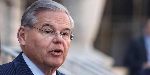 NEWARK, NJ - APRIL 02: U.S. Sen. Robert Menendez (D-NJ) speaks outside the federal court after he was indicted on corruption charges on April 2, 2015 in Newark, New Jersey. Sen. Menendez and Dr. Salomon Melgen are being indicted on corruption charges stemming from the senator being accused of accepting nearly $1 million in gifts and campaign contributions. (Photo by Kena Betancur/Getty Images)