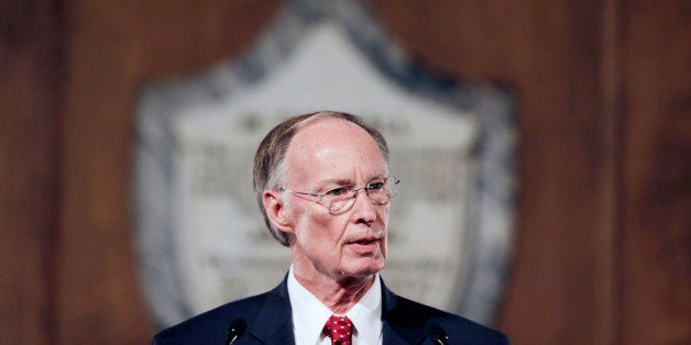 FILE - In this March 3, 2015 file photo, Alabama Gov. Robert Bentley speaks during the annual State of the State address at the Capitol in Montgomery, Ala. Bentley is trying to take his sales pitch directly to voters with a series of speeches promoting his proposed tax increase and the creation of a new nonprofit to promote his policy agenda for the remainder of his term. However, legislators still donât seem to be buying into his ideas. (AP Photo/Brynn Anderson)