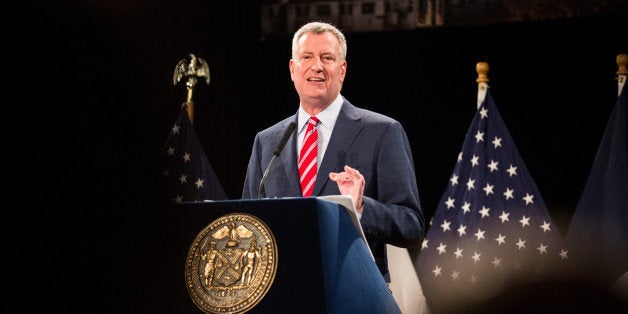 NEW YORK, NY - FEBRUARY 03: New York City Mayor Bill de Blasio delivers his State of the City address at Baruch College on February 3, 2015 in New York City. De Blasio focused particularly on affordable housing in the speech and also announced plans for a new ferry service. (Photo by Andrew Burton/Getty Images)