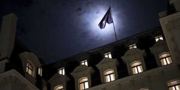 The Beau Rivage Palace Hotel in Lausanne, Switzerland, where an extended round of talks on Iran's nuclear programme is taking place, Wednesday April 1, 2015. Iran's foreign minister says his country and six others have made "significant progress" at marathon all-night nuclear talk sessions. But Mohammad Javad Zarif said Thursday that agreement still remains to be written, adding there is not yet a "final result." (AP Photo/Brendan Smialowski, Pool)