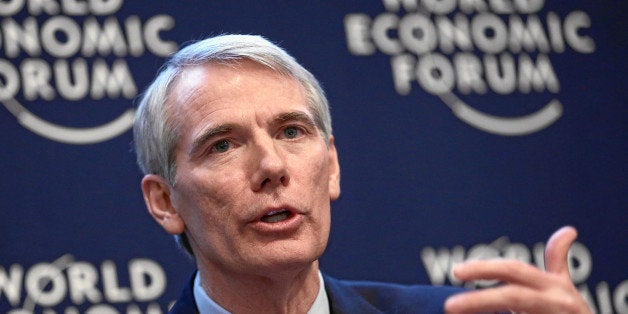 DAVOS, SWITZERLAND - JANUARY 24 : Rob Portman, Senator from Ohio (Republican), USA makes a steatment during the session 'Securing US Competitiveness' at the Annual Meeting 2014 of the World Economic Forum at the congress centre in Davos, January 24, 2014. (Photo by World Economic Forum/Moritz Hager/Pool/Anadolu Agency/Getty Images)