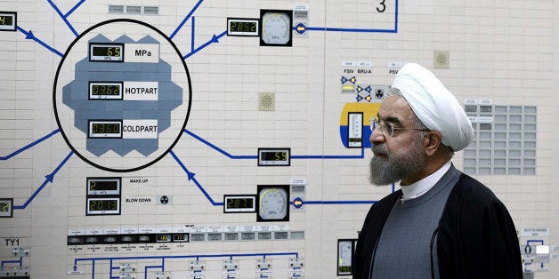 In this photo released by the Iranian Presidency Office, President Hassan Rouhani visits the Bushehr nuclear power plant just