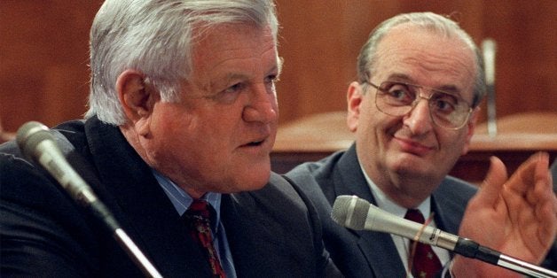 **FILE**Sen. Edward Kennedy, D-Mass., left, and Dr. Judah Folkman of Harvard University' s School of Medicine, meet with reporters in this June 23, 1998. file photo, on Capitol Hill discussing investing in medical and scientific research. Folkman, a groundbreaking cancer researcher whose work cured the disease in mice and gave hope for a cure in humans, died late Monday, Jan. 14, 2008. He was 74. (AP Photo/Dennis Cook)