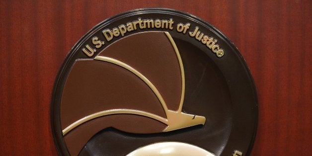 The seal of the Drug Enforcement Administration is seen on a lectern before the start of a press conference at DEA Headquarte