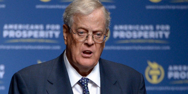 FILE - In this Aug. 30, 2013 file photo, Americans for Prosperity Foundation Chairman David Koch speaks in Orlando, Fla. Dem