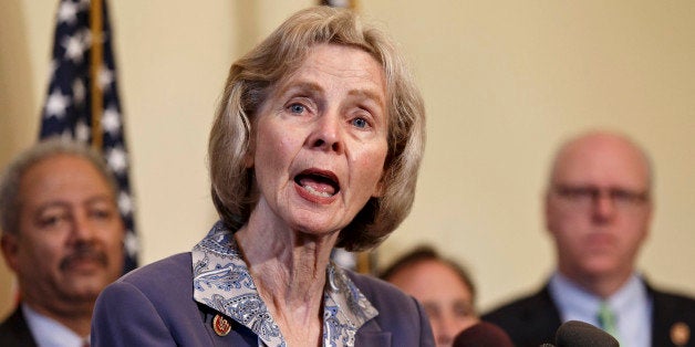 Rep. Lois Capps, D-Calif., who represents Santa Barbara, Calif., where a mentally unstable man fatally shot and stabbed six people last week, joins members of the Congressional Gun Violence Prevention Task Force to announce a bill they say is designed to allow police to remove guns from the hands of the mentally ill and reduce gun violence while respecting the 2nd Amendment rights of law-abiding Americans, Friday, May 30, 2014, on Capitol Hill in Washington. (AP Photo/J. Scott Applewhite)