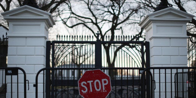 WASHINGTON, DC - MARCH 12: Barricades stand in front of the White House on March 12, 2015 in Washington, DC. Officials are I