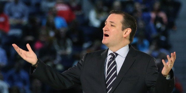 LYNCHBURG, VA - MARCH 23: U.S. Sen. Ted Cruz (R-TX) speaks to a crowd gathered at Liberty University to announce his preside