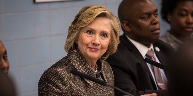 NEW YORK, NY - APRIL 01: Former Secretary of State Hillary Clinton attends a round table conversation and press conference announcing a childhood development initiative with first lady of New York City Chirlane McCray on April 1, 2015 in New York City. The initiative is between New York City Children's Cabinet and Too Small to Fail. (Photo by Andrew Burton/Getty Images)