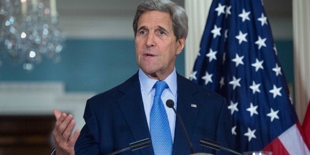 US Secretary of State John Kerry speaks to the press as part of the US-Morocco Strategic Dialogue at the State Department in Washington,DC on April 9, 2015. AFP PHOTO/NICHOLAS KAMM (Photo credit should read NICHOLAS KAMM/AFP/Getty Images)