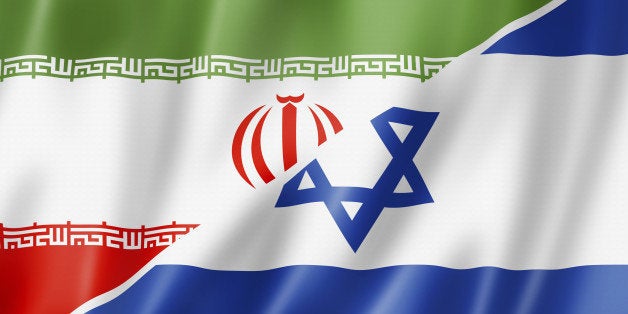 Mixed Iran and Israel flag, three dimensional render, illustration