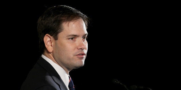 MIAMI, FL - FEBRUARY 09: Sen. Marco Rubio (R-FL) delivers remarks during the graduation of small business owners from the Goldman Sachs 10,000 Small Businesses program held at the Freedom Tower at Miami Dade College on February 9, 2015 in Miami, Florida. The Goldman Sachs 10,000 Small Businesses program helps owners in the Greater Miami area by providing them with greater access to business education, financial capital and business support services. (Photo by Joe Raedle/Getty Images)