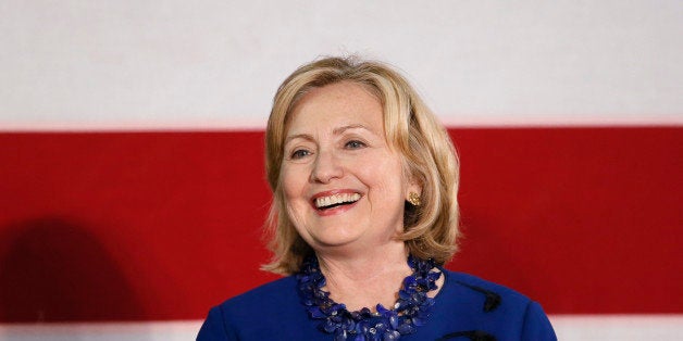 Former U.S. Secretary of State Hillary Rodham Clinton speaks at a rally for U.S. Senate candidate Gary Peters and gubernatorial candidate Mark Schauer at Oakland University in Auburn Hills, Mich., Thursday, Oct. 16, 2014. (AP Photo/Paul Sancya)