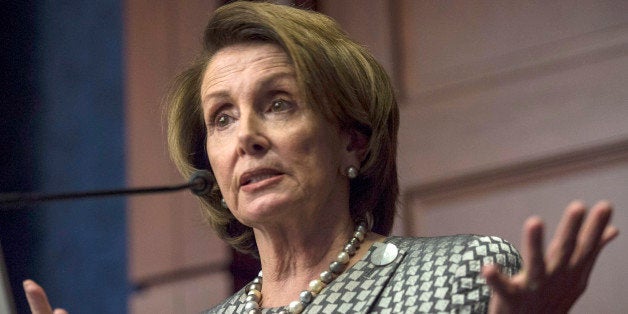 WASHINGTON, DC - MARCH 24: House Minority Leader Nancy Pelosi (D-CA) speaks during the 2015 amfAR Capitol Hill Conference at U.S. Capitol Visitor Center on March 24, 2015 in Washington, DC. (Photo by Leigh Vogel/Getty Images)