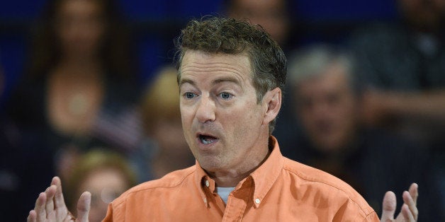 LAS VEGAS, NV - APRIL 11: Republican presidential candidate U.S. Sen. Rand Paul (R-KY) speaks during a rally at the Desert Vista Community Center on April 11, 2015 in Las Vegas, Nevada. Paul declared his candidacy for the Republican presidential nomination on April 7, and is the second Republican candidate to jump into the race. (Photo by Ethan Miller/Getty Images)