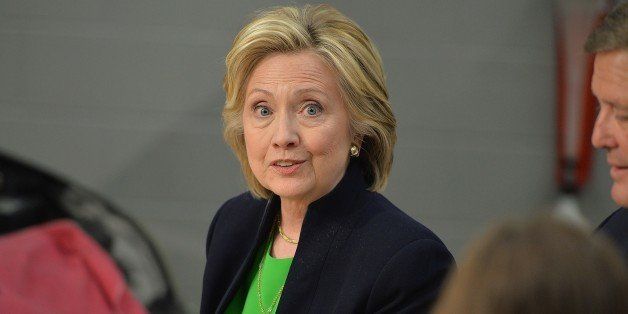 Hillary Clinton participates in a roundtable discussion with students and educators during a campaign event at Kirkwood Community College April 13, 2015 in Monticello, Iowa. Hillary Clinton announced her candidacy for the United States presidency on April 12, 2015 and is expected to be the frontrunner for the Democratic Party nomination. AFP PHOTO / MICHAEL B. THOMAS (Photo credit should read Michael B. Thomas/AFP/Getty Images)
