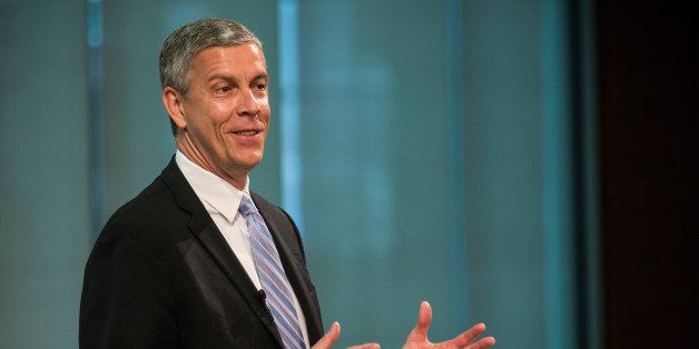 NEW YORK, NY - JUNE 16: Arne Duncan, U.S. Secretary of Education, speaks at a press conference announcing that Starbucks will partner with Arizona State University to offer full tuition reimbursement for Starbucks employees to complete a bachelor's degree, on June 16, 2014 in New York City. The offer will be made to both full-time and part-time employees through online classes. (Photo by Andrew Burton/Getty Images)