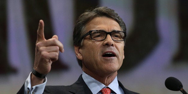 NASHVILLE, TN - APRIL 10: Former Texas Gov. Rick Perry speaks during the NRA-ILA Leadership Forum at the 2015 NRA Annual Meeting & Exhibits on April 10, 2015 in Nashville, Tennessee. The annual NRA meeting and exhibit runs through Sunday. (Photo by Justin Sullivan/Getty Images)