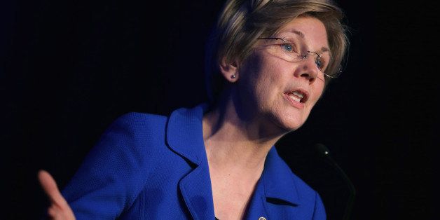 WASHINGTON, DC - APRIL 13: Sen. Elizabeth Warren (D-MA) delivers remarks during the Good Jobs Green Jobs National Conference at the Washington Hilton April 13, 2015 in Washington, DC. Sponsored by a varied coalition including lightweight metals producer Alcoa, the United Steelworks union, the Sierra Club and various other labor, industry and telecommunications leaders, the conference promotes the use of efficient and renewable energy and cooperation in updating the country's energy infrastructure. (Photo by Chip Somodevilla/Getty Images)