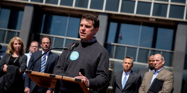 INDIANAPOLIS, IN - MARCH 30: Angie's List CEO Bill Oesterle speaks about Indiana's controversial Religious Freedom Restoration Act outside the City County Building in March 30, 2015 in Indianapolis, Indiana. Angie's List has threatened to pull out of a planned expantion in the state over the religious freedom law, that many feel can be used to discriminate against gays and lesbians. (Photo by Aaron P. Bernstein/Getty Images)