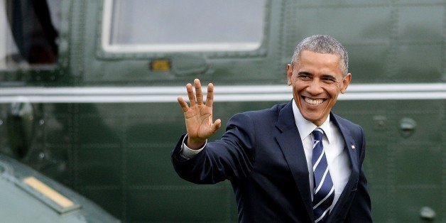WASHINGTON, DC - APRIL 15: President Barack Obama returns to the White House April 15, 2015 in Washington, DC. Obama is retur